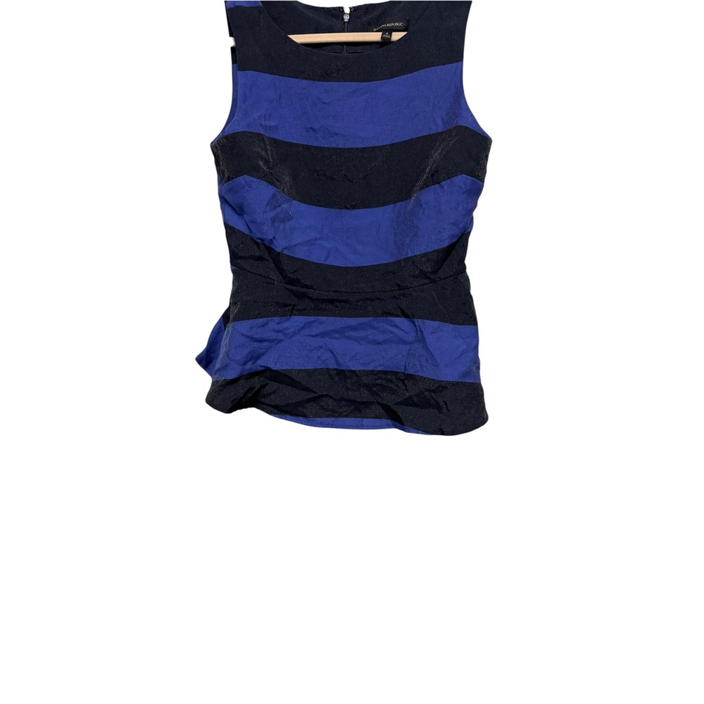 Banana Republic Size 8 Blue Black Stripe Peplum Top Sleeveless Party Blouse - Picture 3 of 6